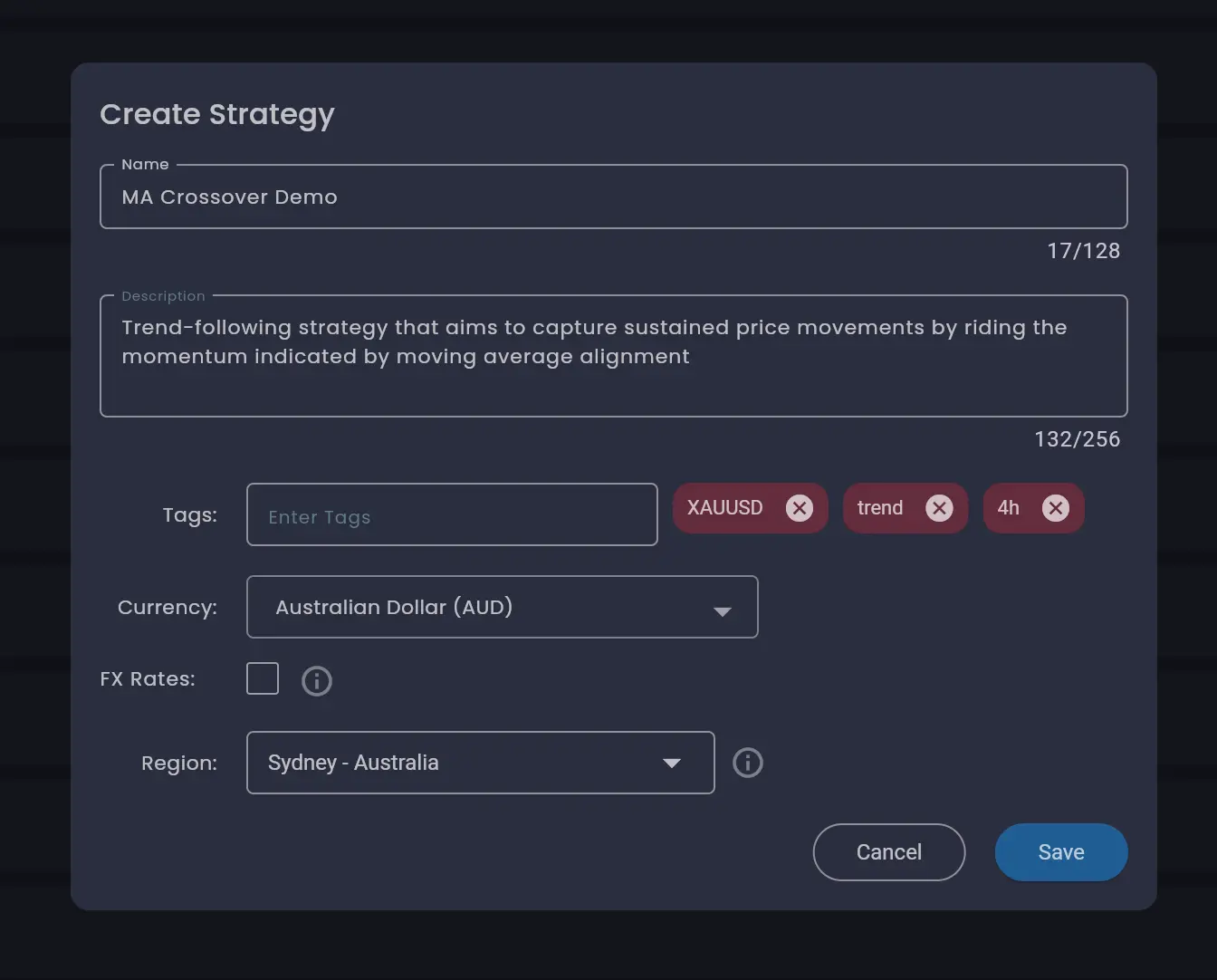 Create Strategy Dialog