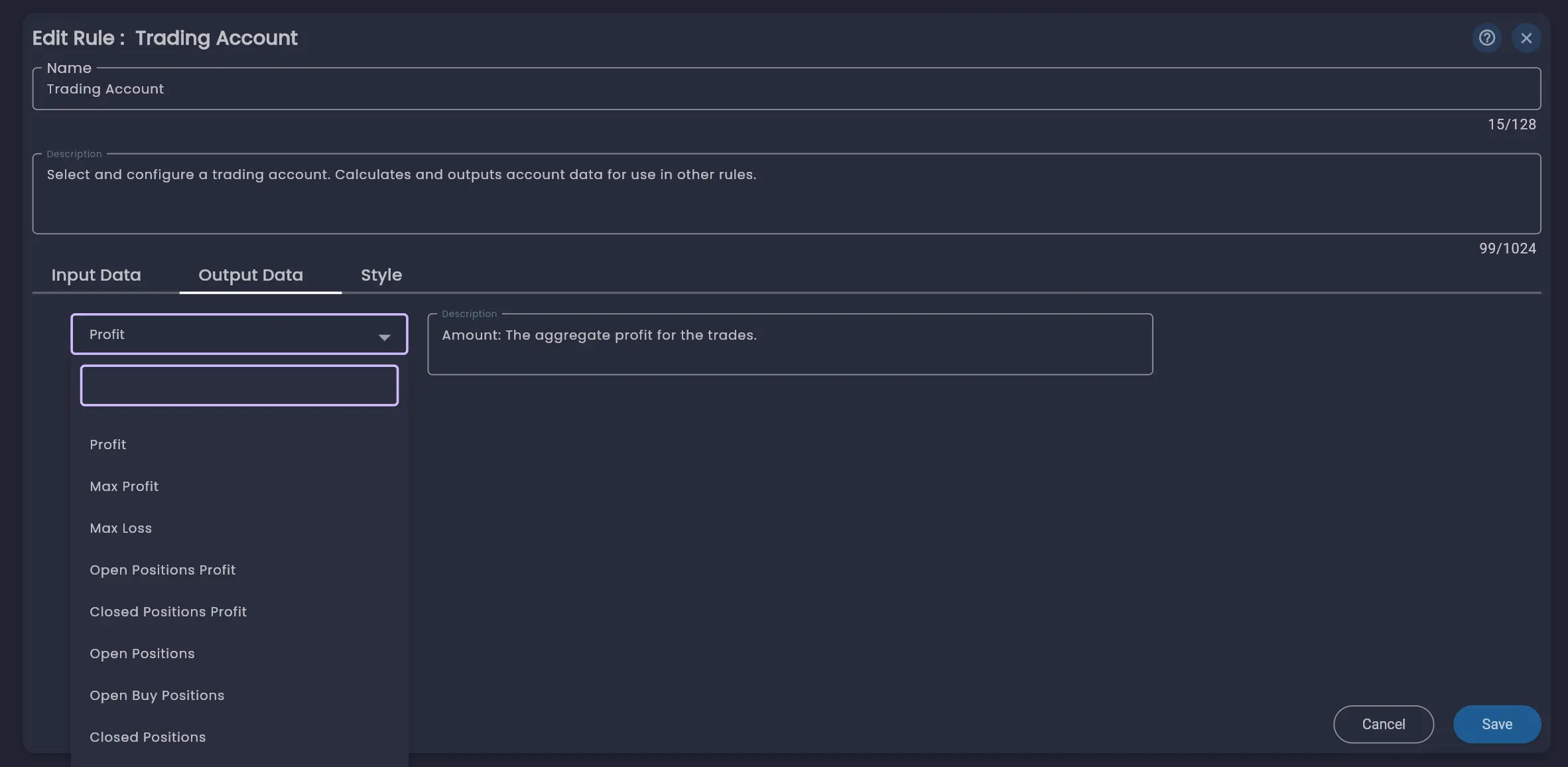Trading Account Output Data